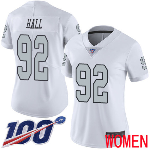 Oakland Raiders Limited White Women P J Hall Jersey NFL Football 92 100th Season Rush Vapor Untouchable Jersey